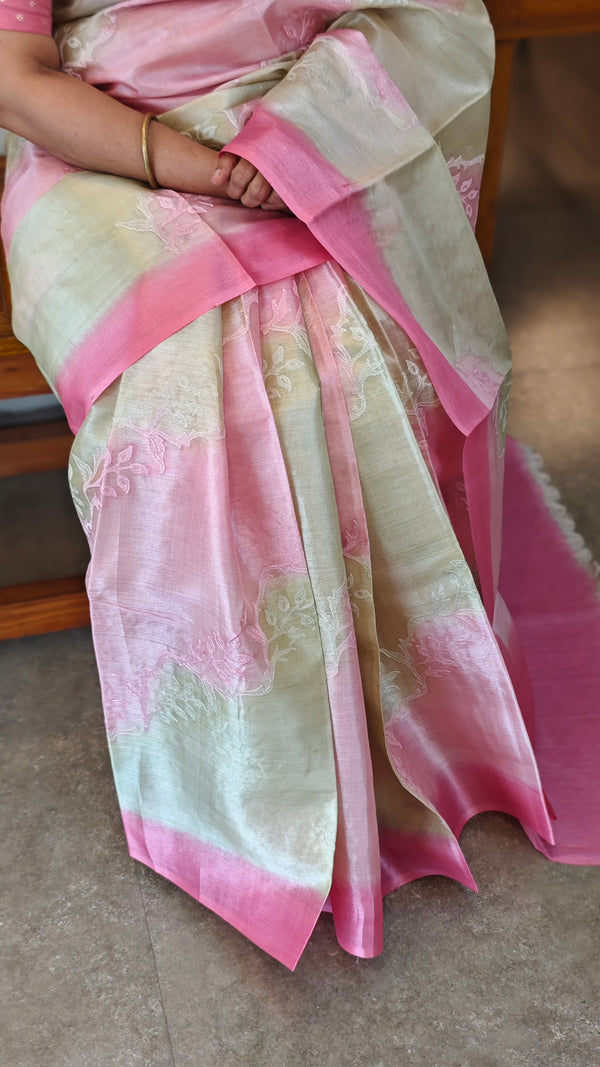 Pink andbeige tussar shadedsilk saree - G253