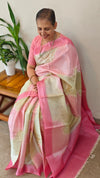 Pink andbeige tussar shadedsilk saree - G253
