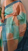 Aqua Blue and Peach shaded tussar silk saree - G253