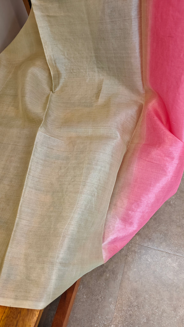 Pink andbeige tussar shadedsilk saree - G253