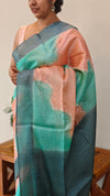Aqua Blue and Dark Peach shaded tussar silk saree - G253