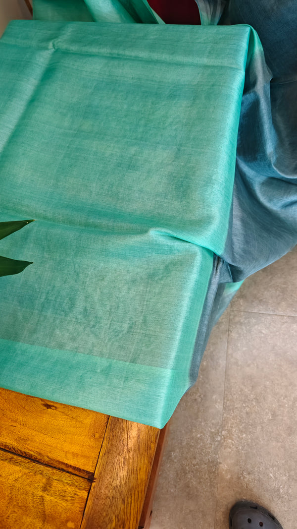 Aqua Blue and Dark Peach shaded tussar silk saree - G253