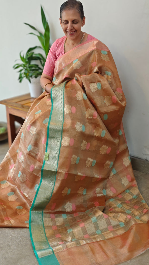 Rose gold tissue kota banarasi saree - CSF5