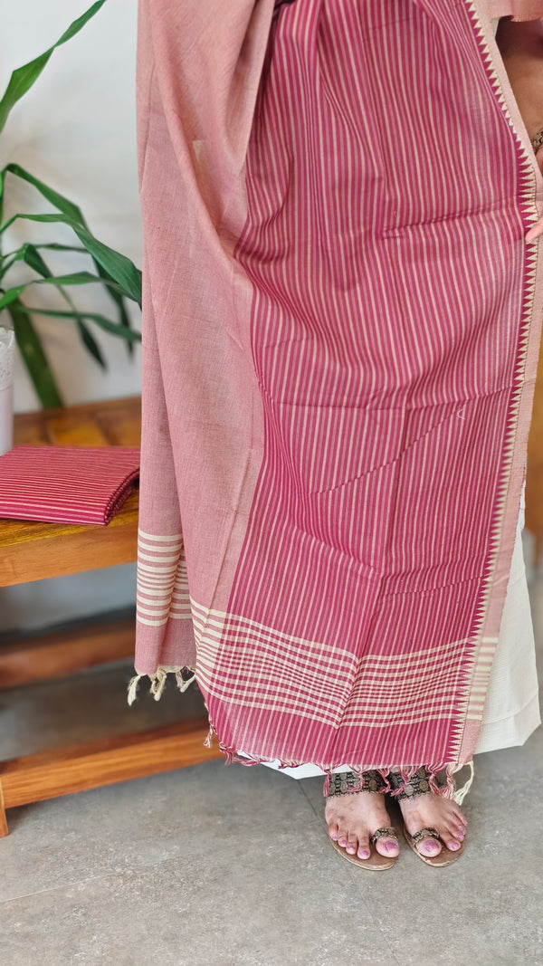 Beige and Maroon handloom cotton suit