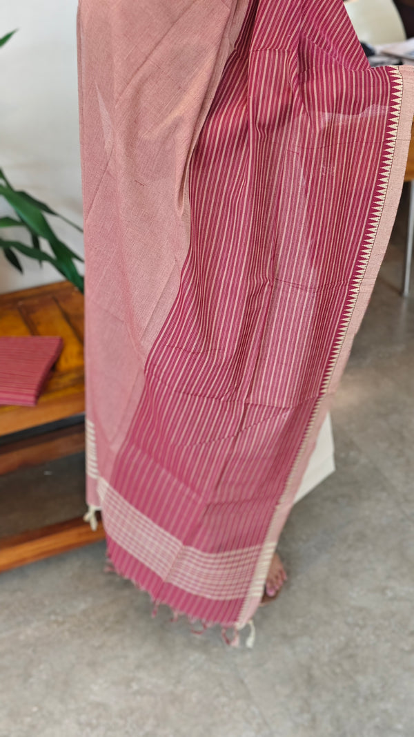 Beige and Maroon handloom cotton suit