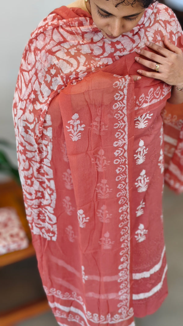 Peach Bathik printed cotton suit