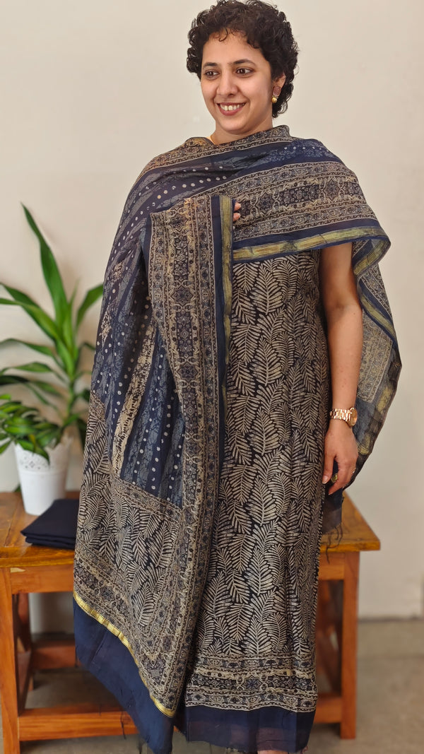 Navy blue chanderi suit