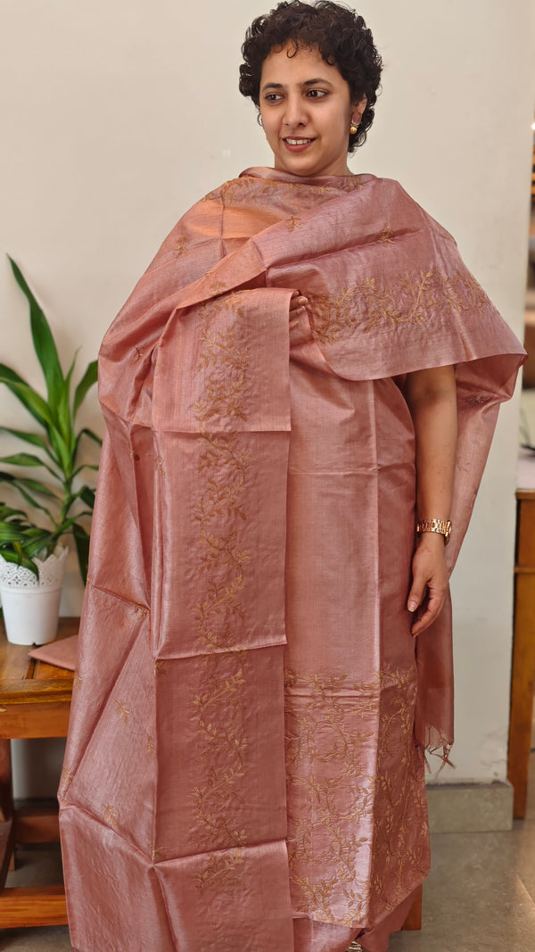 Rosy brown tussar silk suit