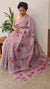 Mauve blended linen embroiderd saree