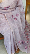 Mauve blended linen embroiderd saree