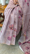 Mauve blended linen embroiderd saree