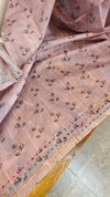Mauve blended linen embroiderd saree