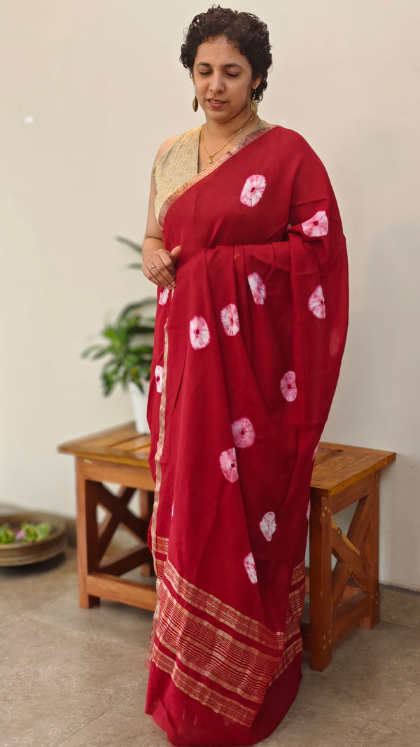Red Chinon silk bandini saree - NG22