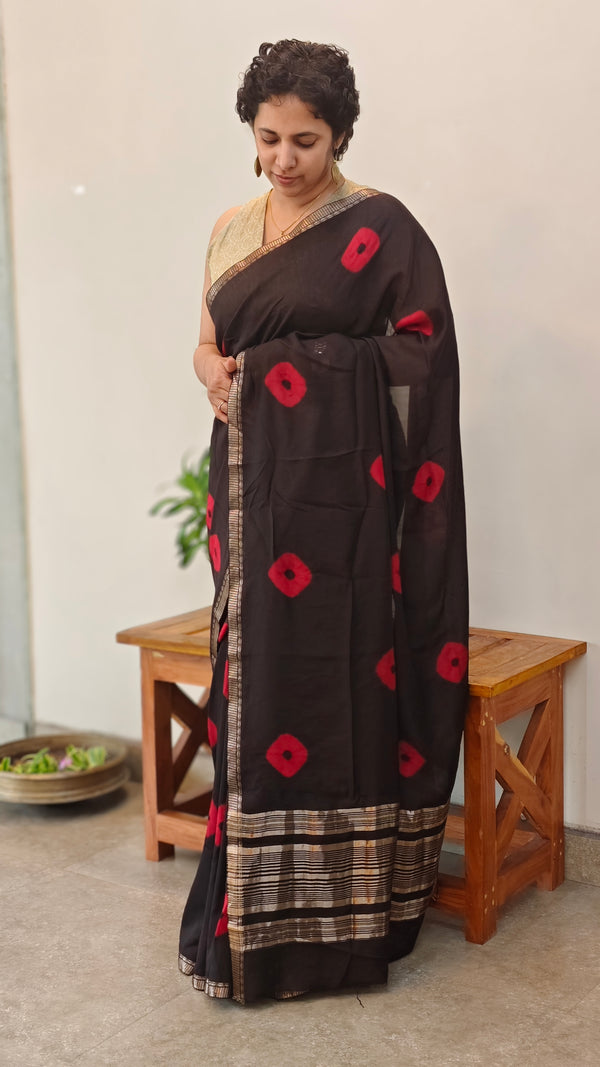 Black chinon silk bandini saree - NG22
