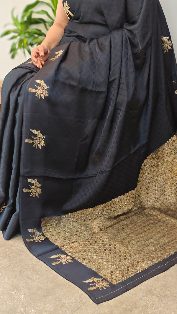 Designer black crepe silk saree