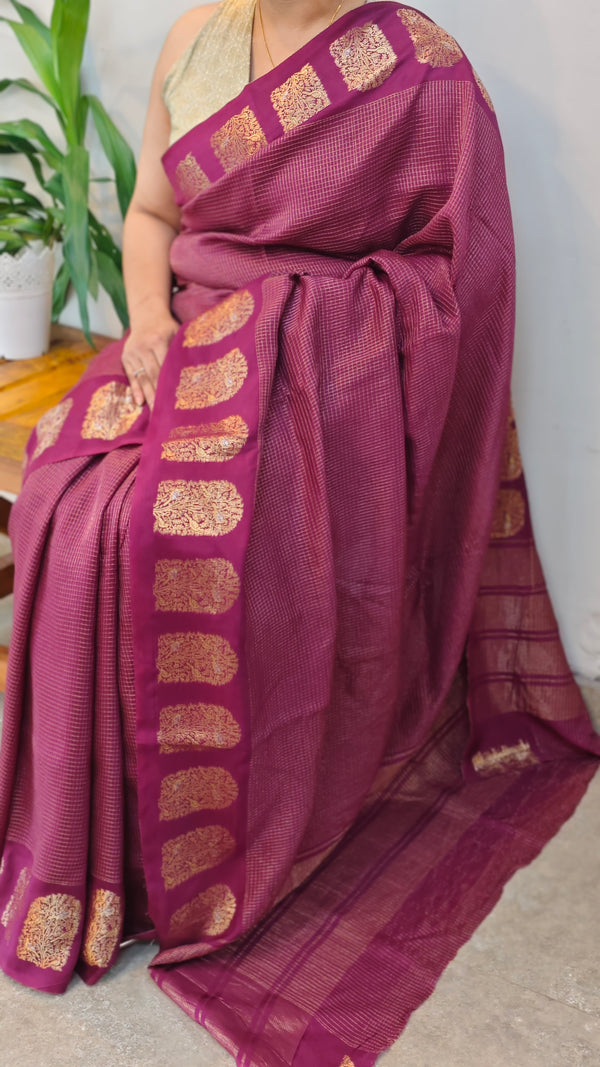 Wine Chinon silk banarasi saree