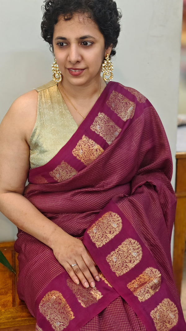 Wine Chinon silk banarasi saree