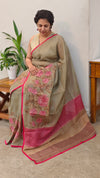 Olive green printed silky kota saree - D229
