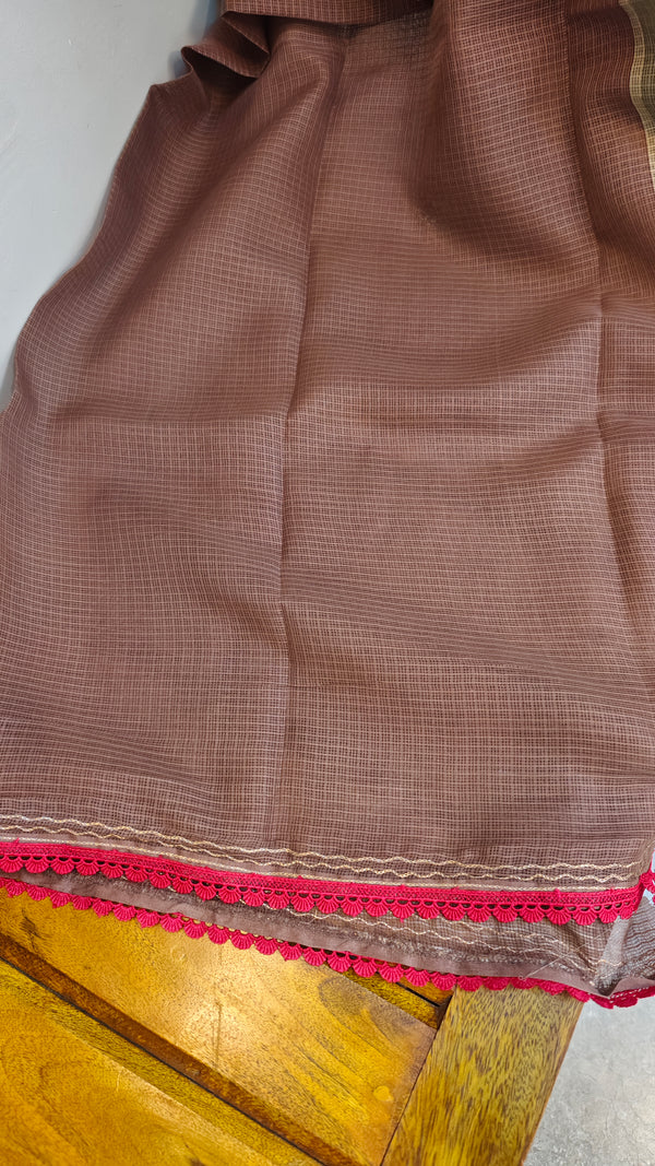 Olive green printed silky kota saree - D229