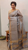 Clay grey checked tussar silk saree