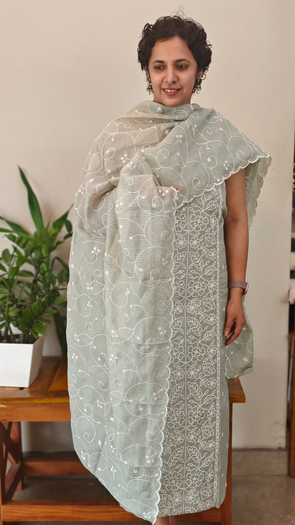 Sage Green Embroidered net kota suit - QA72