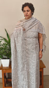 Smoky grey embroidered net kota suit - QA72