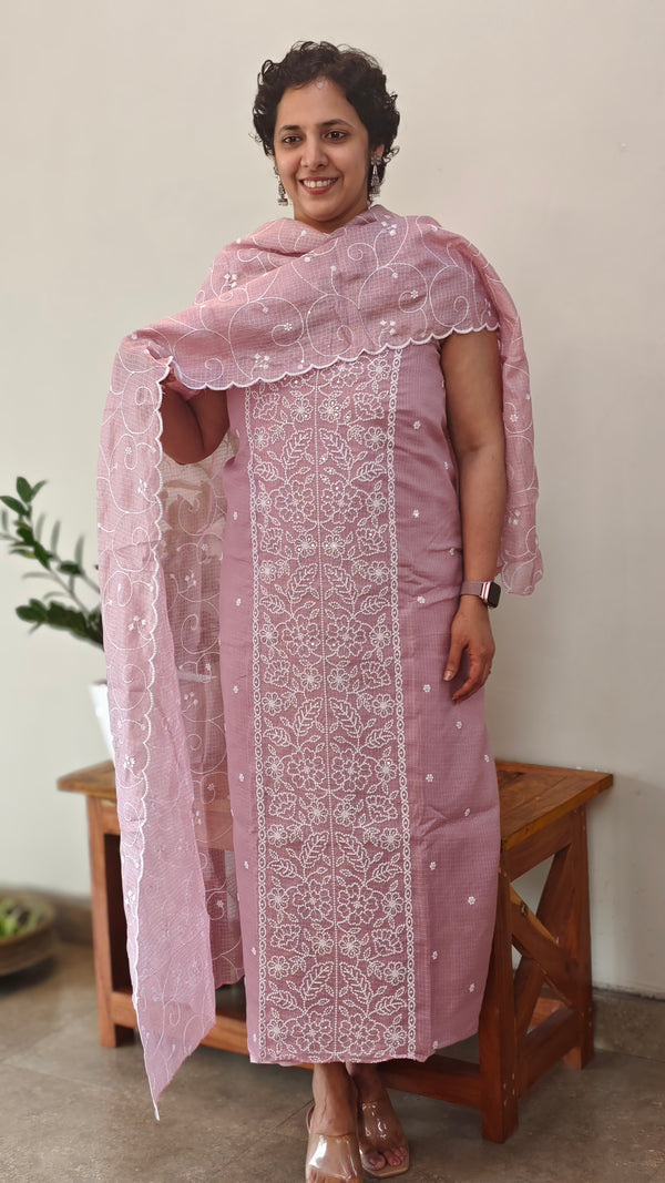 Lilac embroidered net kota suit - QA72