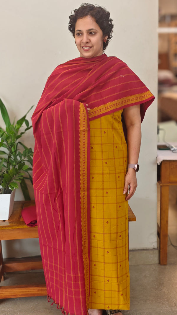 Mustard and Maroon handloom cotton suit