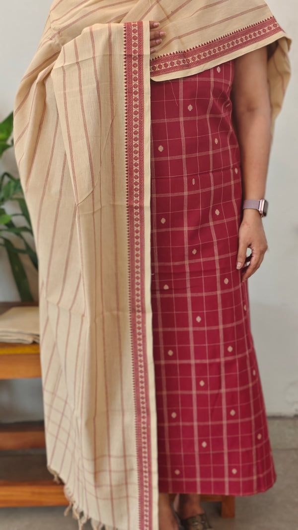 Maroon and beige Handloomcotton suit