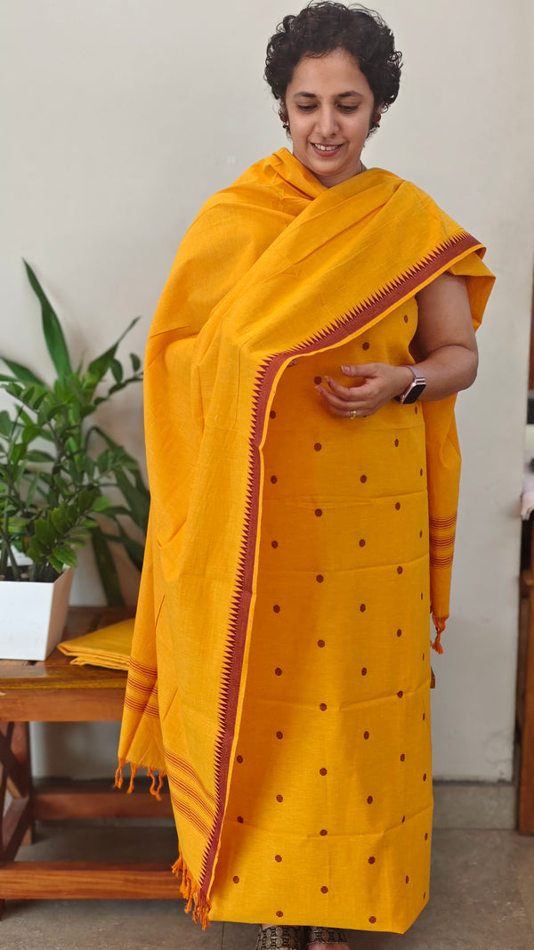 Mango yellow handloom cotton suit