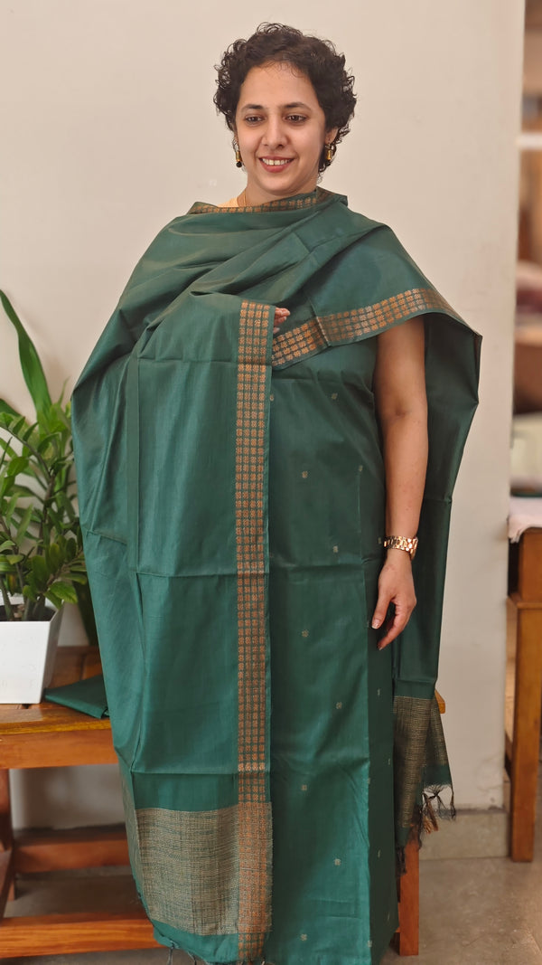 Dark Green Bamboo tussar silk suit - MVB