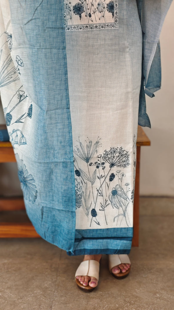 Off white and Blue Blended Linen suit