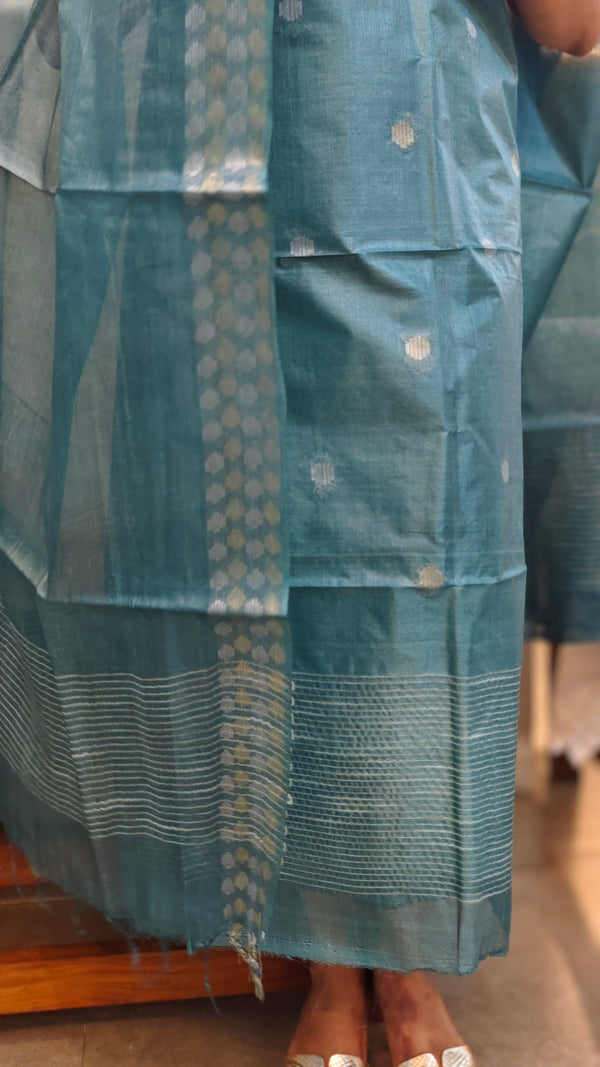 3300 - Peacock blue tussar silk suit - 2