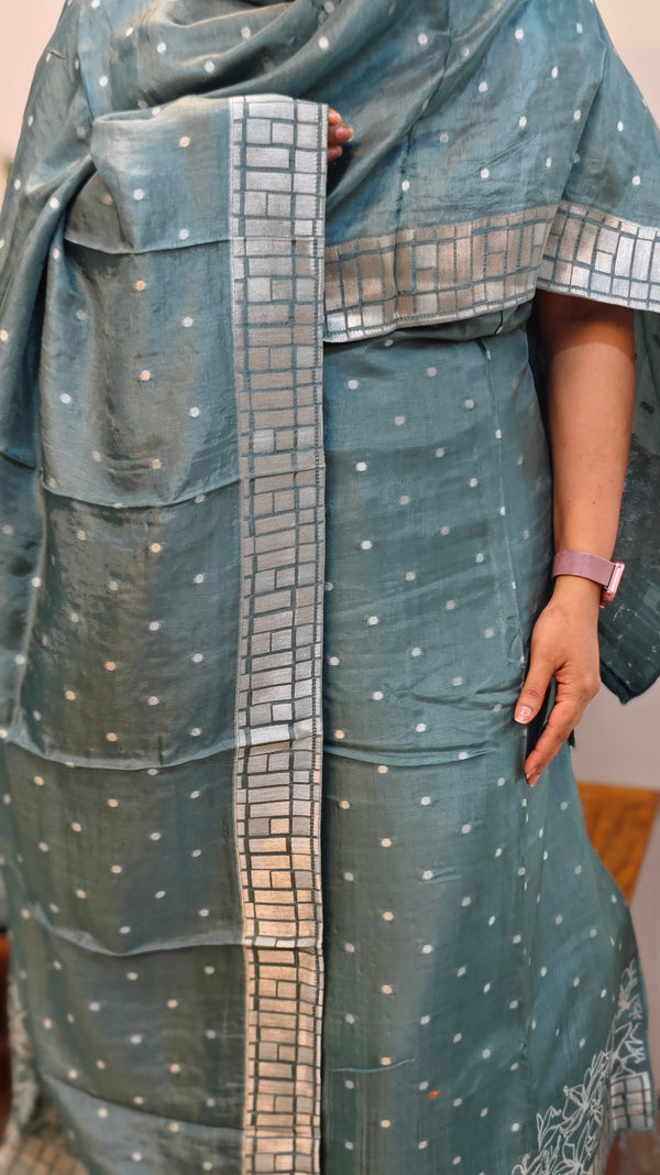 Dark teal chinon banarasi suit