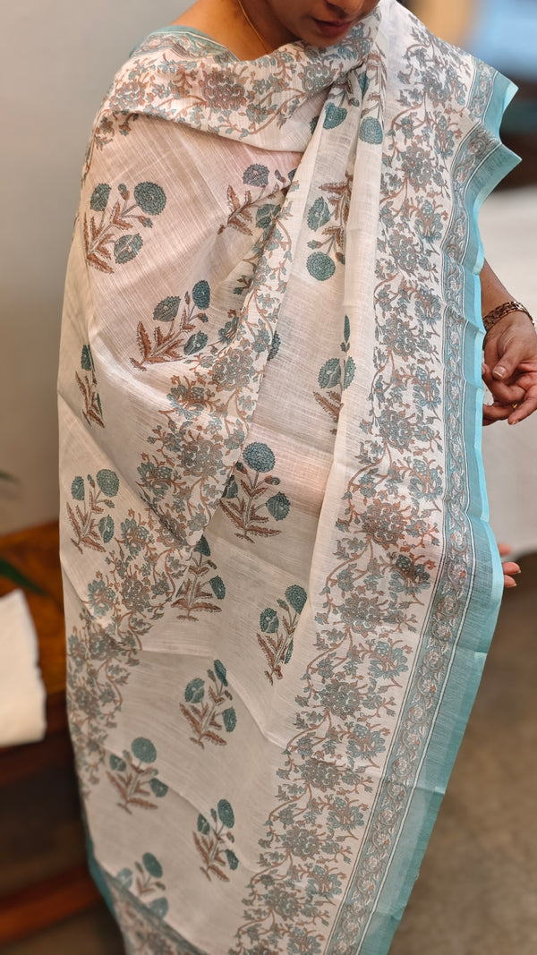 Off white and Blue blended Linen suit
