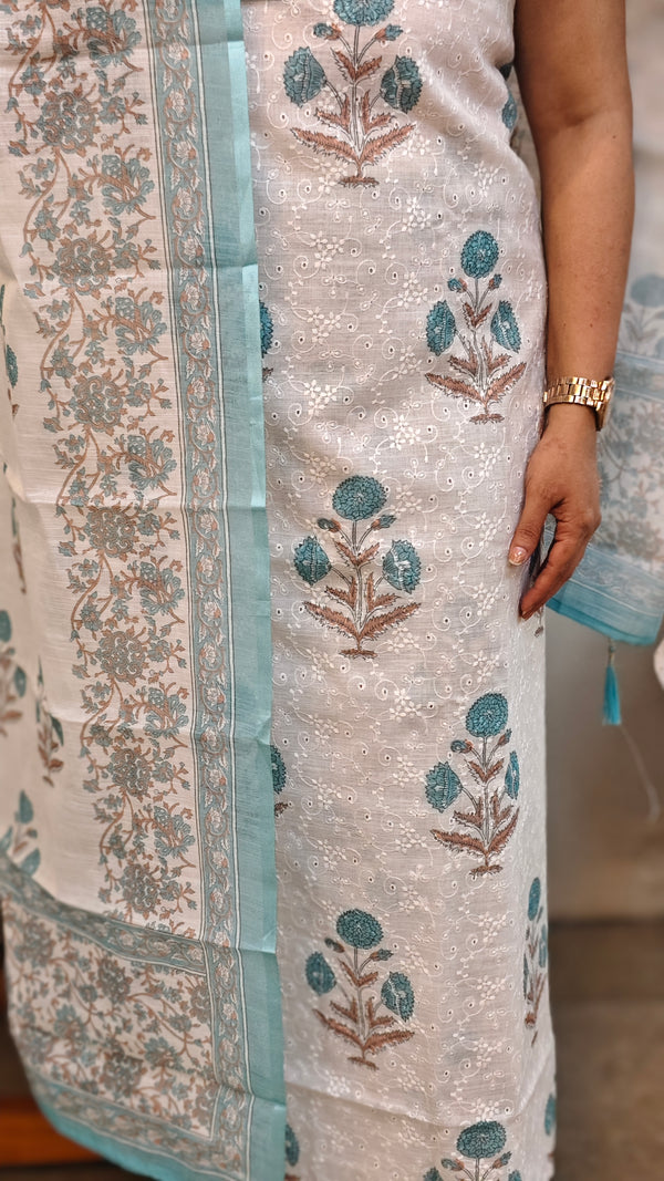 Off white and Blue blended Linen suit