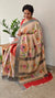Brick red and Cream Hand Painted Moonga Tussar silk saree - VE39