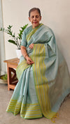 Light teal green Linen silk saree - DR42