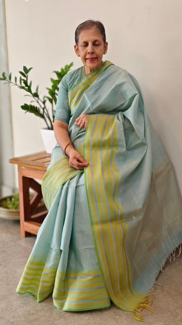 Light teal green Linen silk saree - DR42
