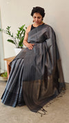 Dark Grey Linen silk saree- DR42