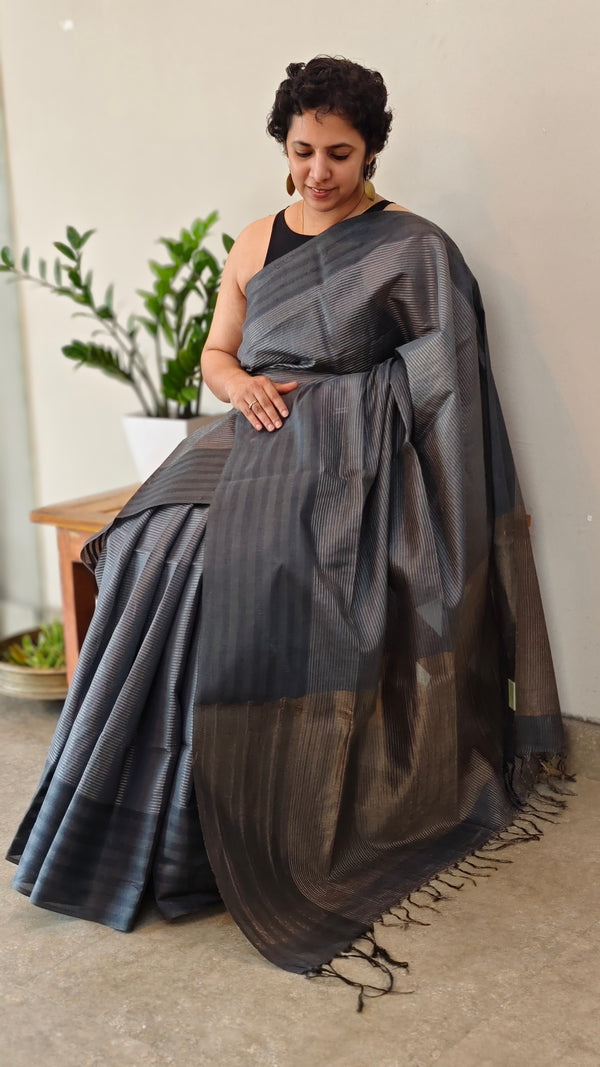 Dark Grey Linen silk saree- DR42
