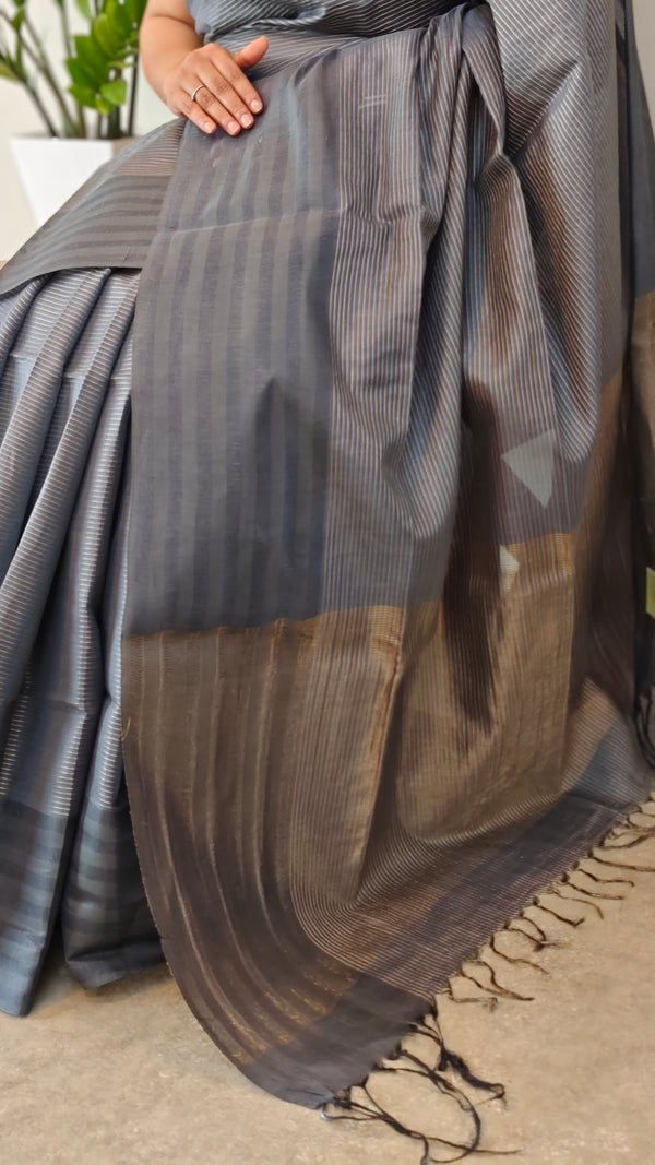 Dark Grey Linen silk saree- DR42