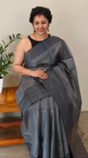 Dark Grey Linen silk saree- DR42