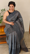 Dark Grey Linen silk saree- DR42