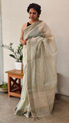 Light Pista green linen silk saree -DR42