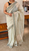 Light Pista green linen silk saree -DR42