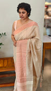 Light beige and peach linen silk saree - DR42