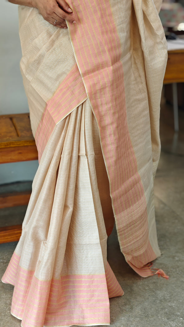 Light beige and peach linen silk saree - DR42