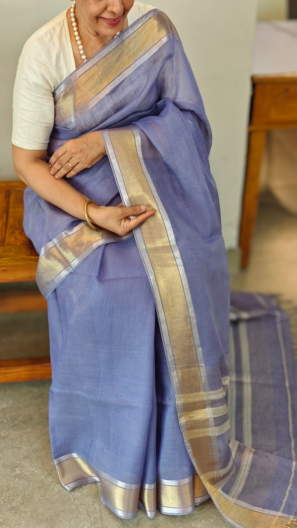 Dark Lavender Linen silk saree - DR42