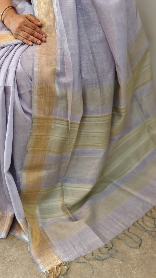 Light Lavender linen silk saree - DR42